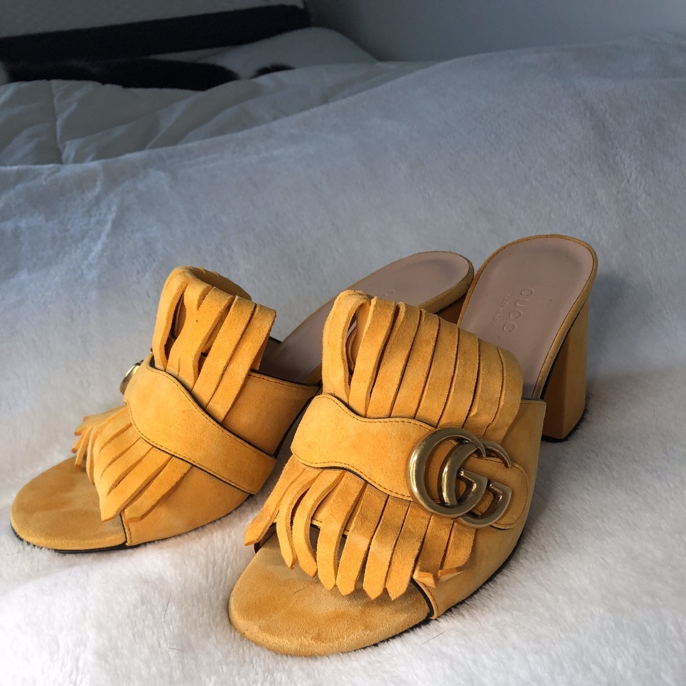 Women's Gucci Marmont GG Suede Block Heel